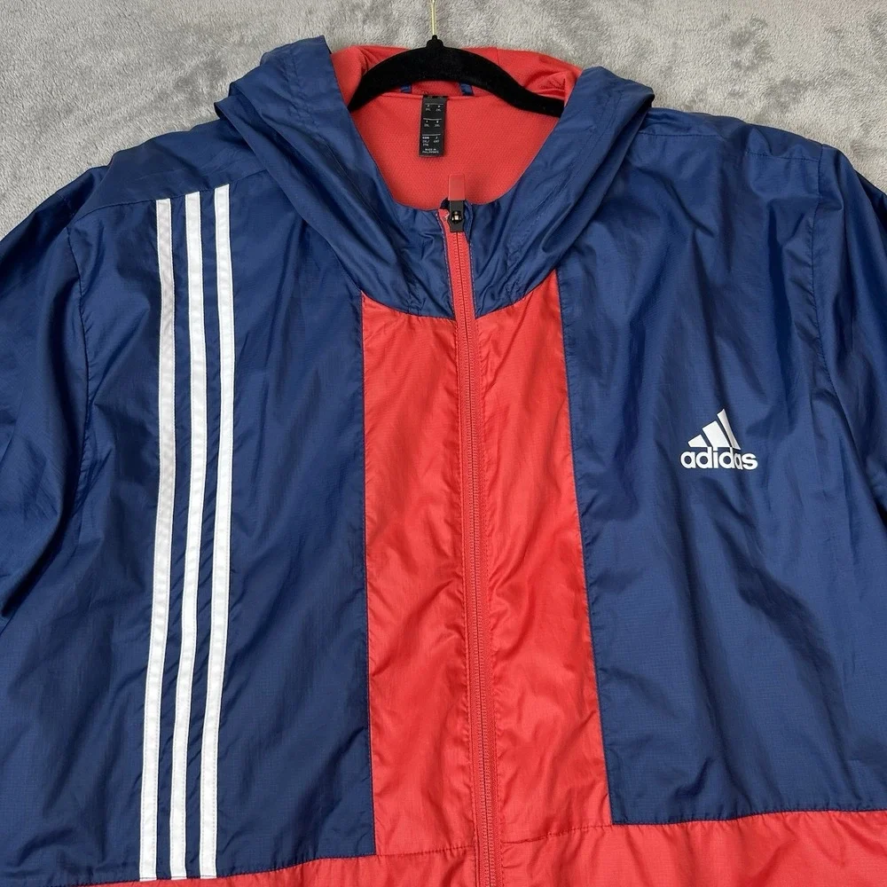 Adidas Windbreaker Axis Full‎ Zip Jacket Mens Hooded Color White, Red & Blue 2XL